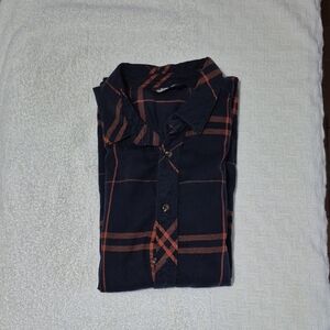 The North Face Men's Dark Blue and Rust Plaid Shirt
